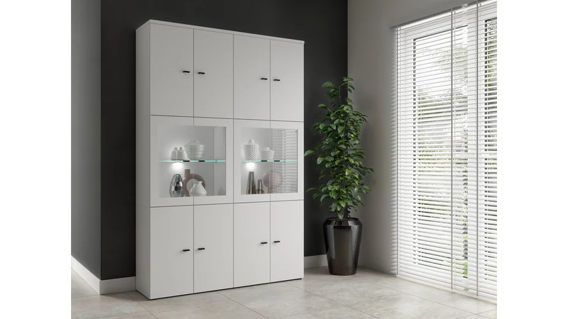 System 64 Display Cabinet | 2 Glass-Panel Doors & Glass Shelf | White | 64x64x35cm | Modular