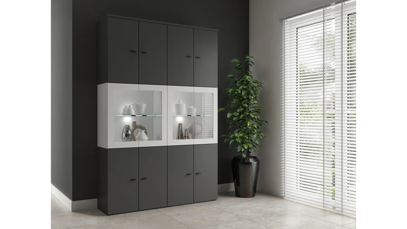System 64 Display Cabinet | 2 Glass-Panel Doors & Glass Shelf | White | 64x64x35cm | Modular