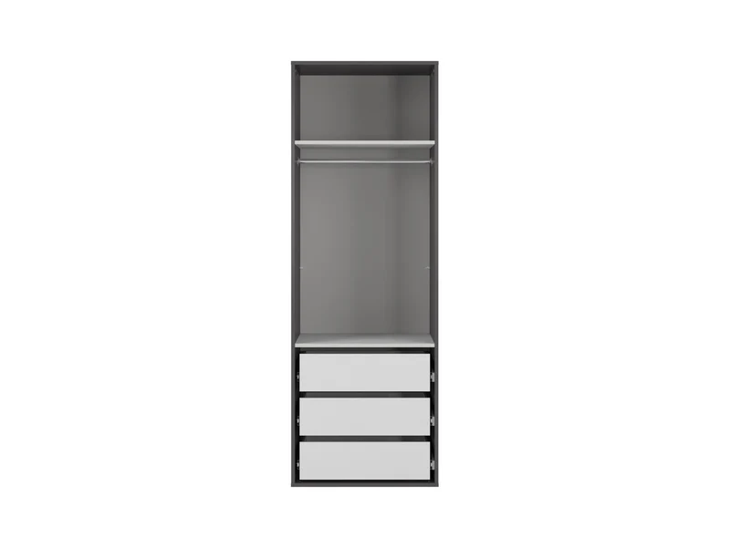 Flex Wardrobe 75cm | Graphite & Wotan Oak Mirror Fronts | Hanging Rail, Shelves & 3 Drawers | 75x218cm