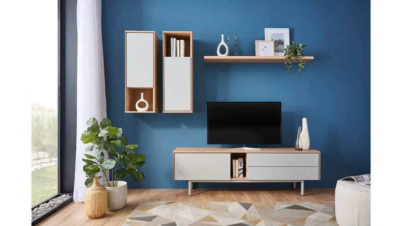 Ema Wall-Mounted Cabinet | Push-to-Open | Jackson Hickory Walnut & Light Grey | 36x100x34cm