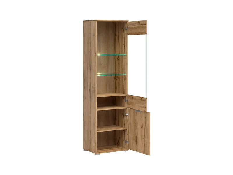 Zele Tall Display Cabinet | Glazed Top, Push-to-Open & Enclosed Base | Wotan Oak & White Gloss | 56x195cm