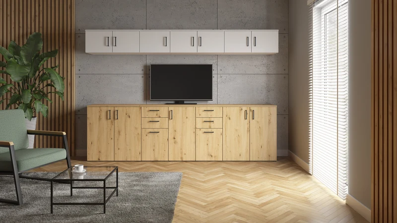 MultiDo Sideboard 120 cm – Light Atelier, 3 Doors with Shelves, 2 Drawers, Modular System