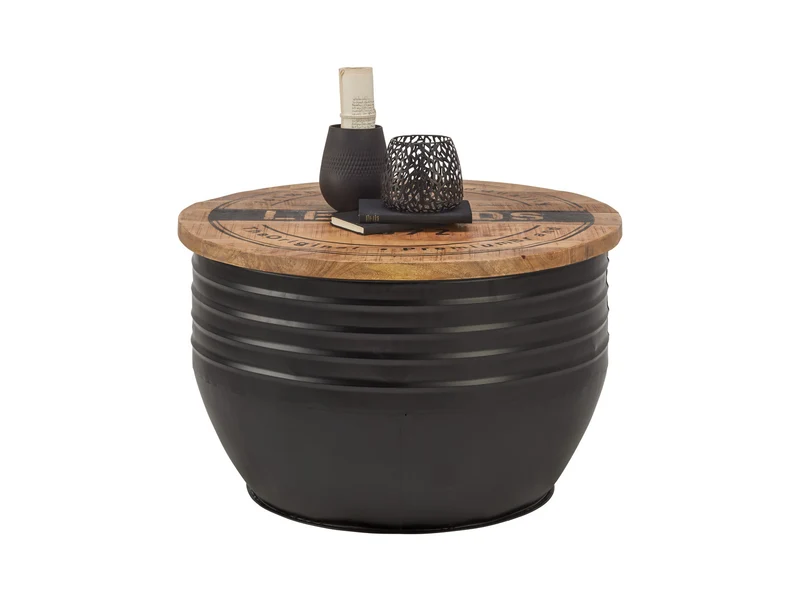 Lea Round Coffee Table 75 cm – Mango Wood Top, Black Metal Base, 100 kg Capacity