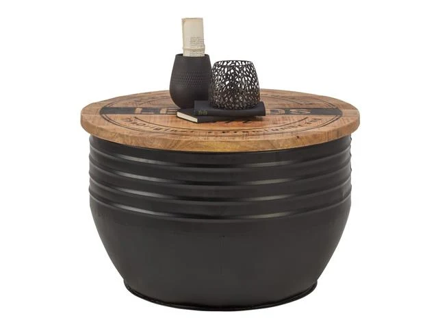 Lea Round Coffee Table 75 cm – Mango Wood Top, Black Metal Base, 100 kg Capacity