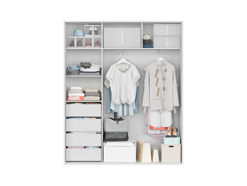 Flex Sliding Wardrobe 180 cm – White, 4 Soft-Close Drawers, 2 Rails, 5 Shelves, 10-Year Warranty