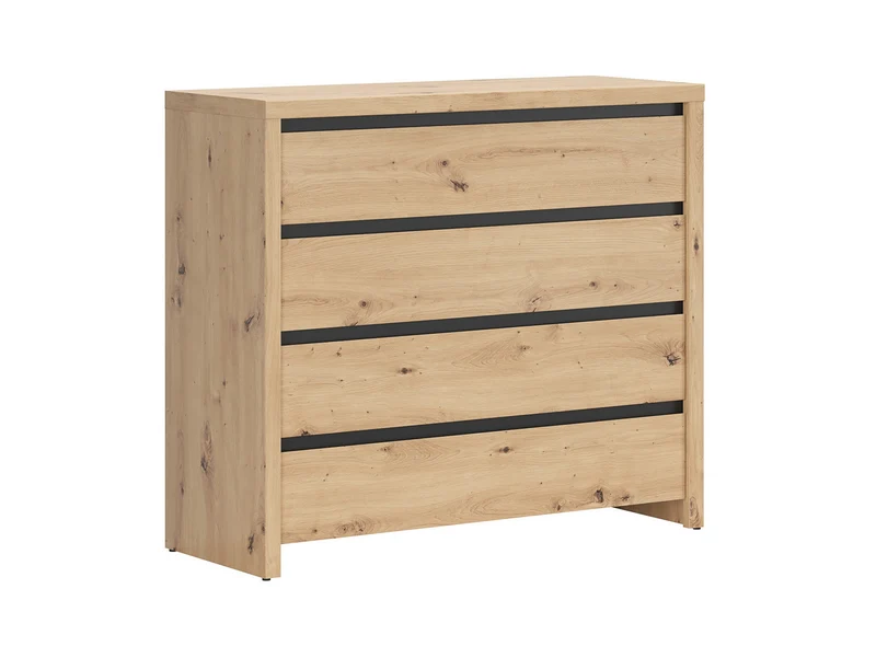 Larios Chest of Drawers 105 cm – Artisan Oak & Black Trim | Angled Drawer Fronts | Wide Top Surface | 105×91×40 cm