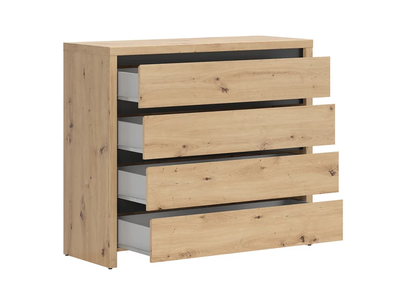 Larios Chest of Drawers 105 cm – Artisan Oak & Black Trim | Angled Drawer Fronts | Wide Top Surface | 105×91×40 cm