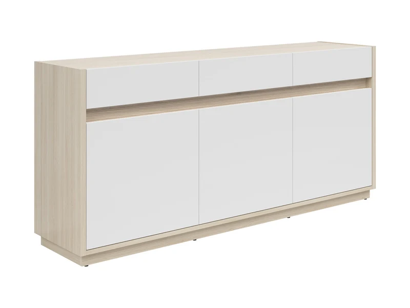 Kim Wide Sideboard 173.5 cm – Light Riva Oak & White | 3 Doors & 2 Drawers | LED-Lit Routed Detail | 173.5×81×42 cm
