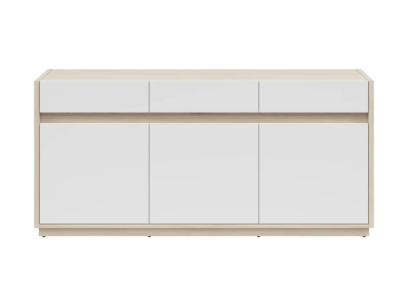 Kim Wide Sideboard 173.5 cm – Light Riva Oak & White | 3 Doors & 2 Drawers | LED-Lit Routed Detail | 173.5×81×42 cm