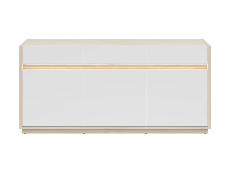 Kim Wide Sideboard 173.5 cm – Light Riva Oak & White | 3 Doors & 2 Drawers | LED-Lit Routed Detail | 173.5×81×42 cm