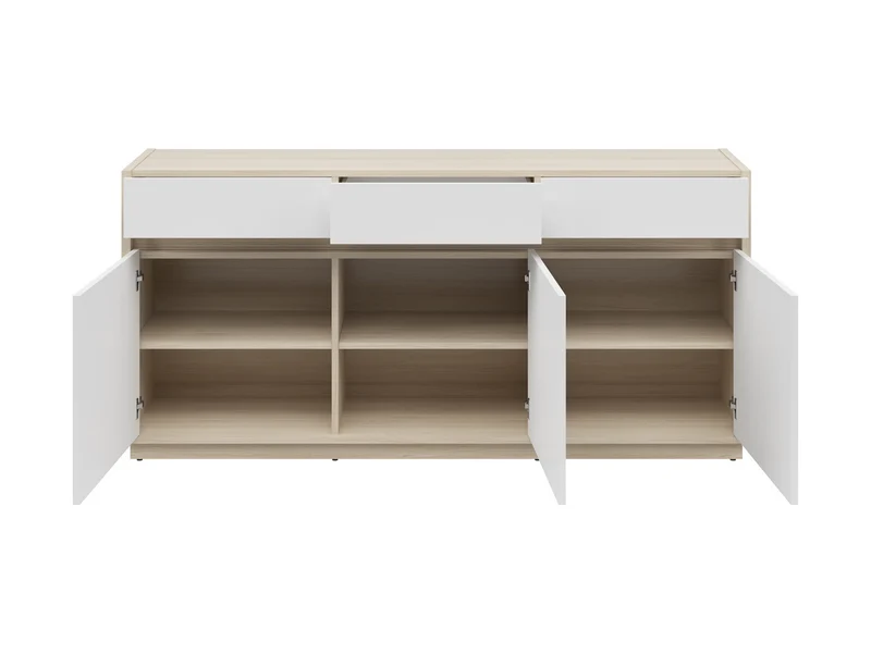 Kim Wide Sideboard 173.5 cm – Light Riva Oak & White | 3 Doors & 2 Drawers | LED-Lit Routed Detail | 173.5×81×42 cm