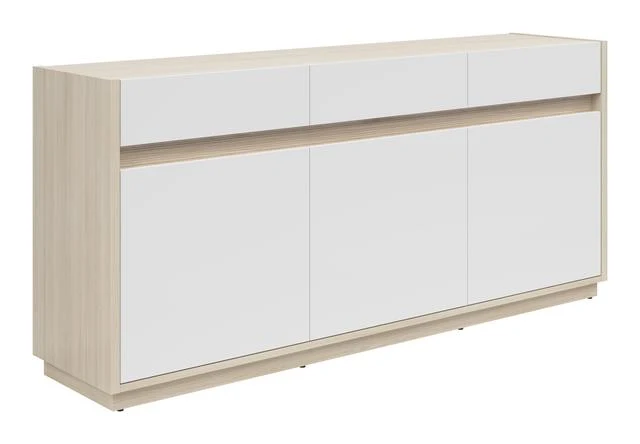 Kim Wide Sideboard 173.5 cm – Light Riva Oak & White | 3 Doors & 2 Drawers | LED-Lit Routed Detail | 173.5×81×42 cm