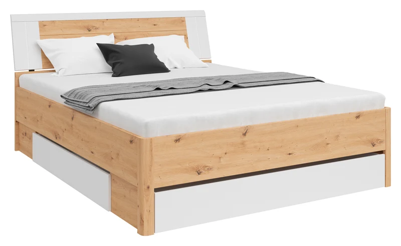 Saturn Bed 160×200 cm – Artisan Oak & White | 3 Built-In Drawers | Tall Headboard 97 cm | 5 Colour Options | Mattress Not Included