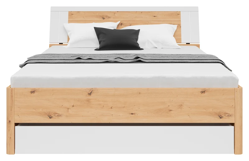 Saturn Bed 160×200 cm – Artisan Oak & White | 3 Built-In Drawers | Tall Headboard 97 cm | 5 Colour Options | Mattress Not Included