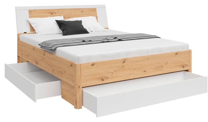 Saturn Bed 160×200 cm – Artisan Oak & White | 3 Built-In Drawers | Tall Headboard 97 cm | 5 Colour Options | Mattress Not Included