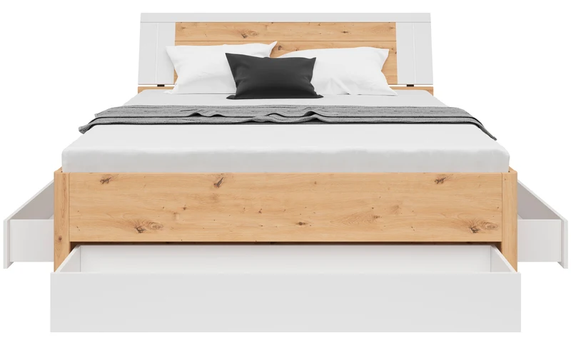 Saturn Bed 160×200 cm – Artisan Oak & White | 3 Built-In Drawers | Tall Headboard 97 cm | 5 Colour Options | Mattress Not Included