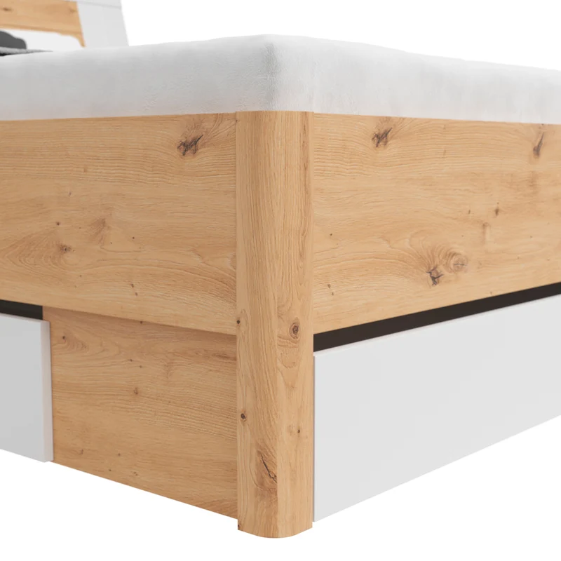 Saturn Bed 160×200 cm – Artisan Oak & White | 3 Built-In Drawers | Tall Headboard 97 cm | 5 Colour Options | Mattress Not Included