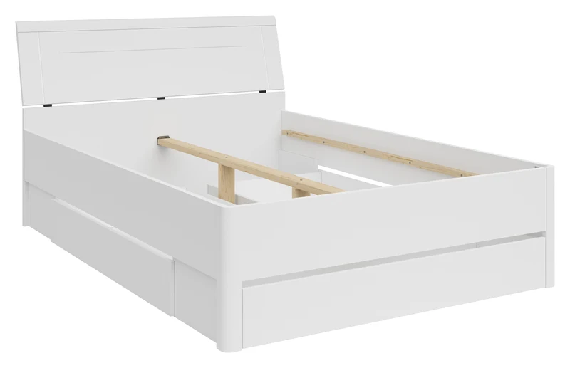 Saturn Bed 140 – Double Bed with 3 Storage Drawers | White | 140×200 cm