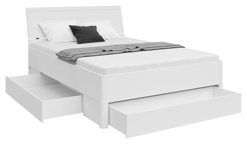 Saturn Bed 140 – Double Bed with 3 Storage Drawers | White | 140×200 cm