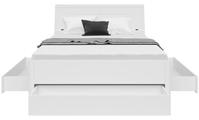 Saturn Bed 140 – Double Bed with 3 Storage Drawers | White | 140×200 cm