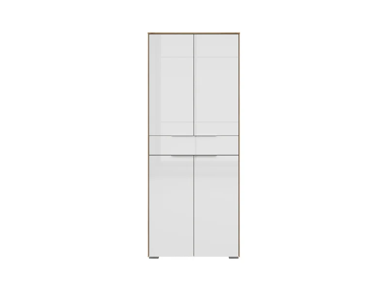 Nevada Office Bookcase – 4-Door Storage Unit with Drawer | Riviera Oak & White Glass