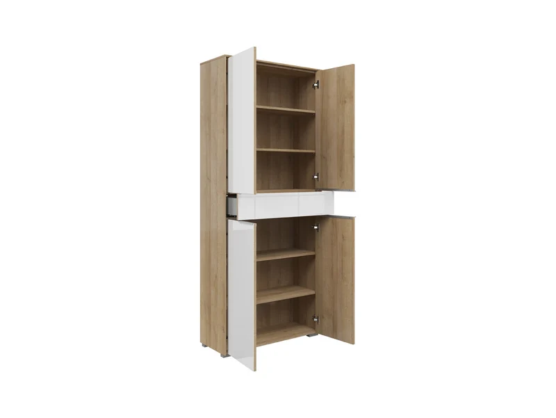 Nevada Office Bookcase – 4-Door Storage Unit with Drawer | Riviera Oak & White Glass
