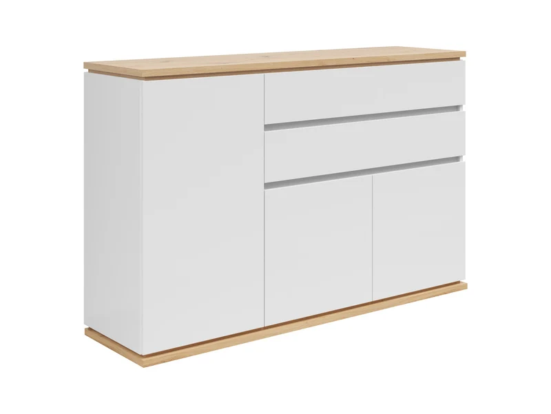 Yamael Chest of Drawers 139x93 cm – White & Artisan Oak, 2 Drawers, 3 Doors, Push-Open