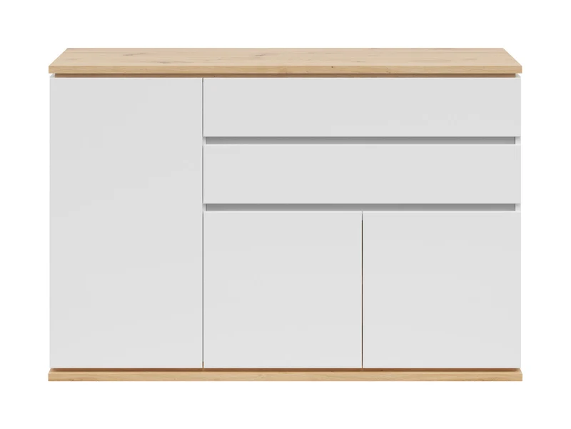 Yamael Chest of Drawers 139x93 cm – White & Artisan Oak, 2 Drawers, 3 Doors, Push-Open