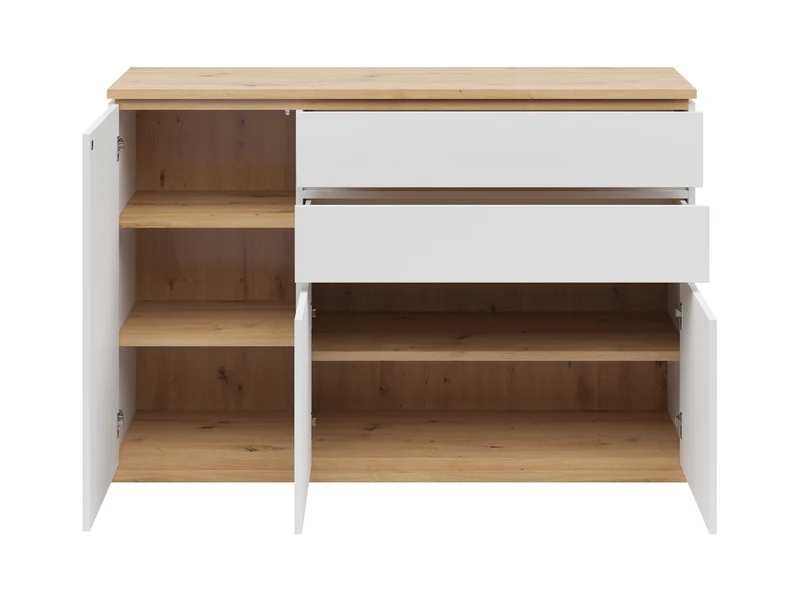Yamael Chest of Drawers 139x93 cm – White & Artisan Oak, 2 Drawers, 3 Doors, Push-Open