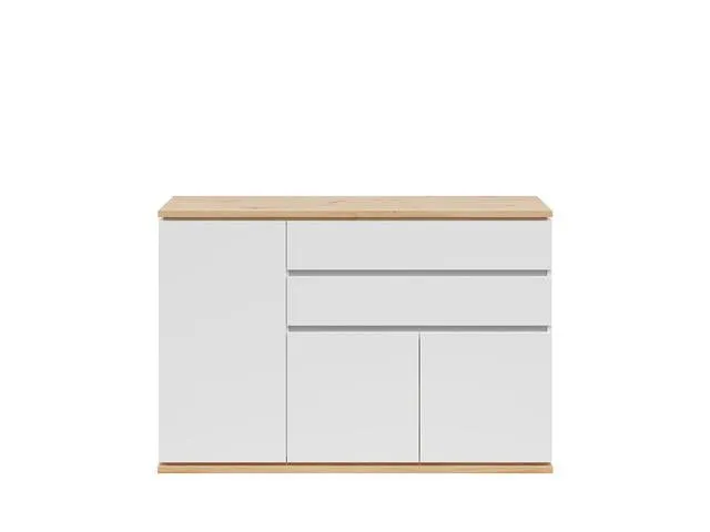 Yamael Chest of Drawers 139x93 cm – White & Artisan Oak, 2 Drawers, 3 Doors, Push-Open