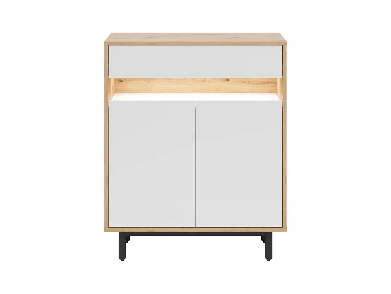 Gap Chest of Drawers 90x108 cm – White & Artisan Oak, 1 Drawer, 4 Shelves, Black Legs