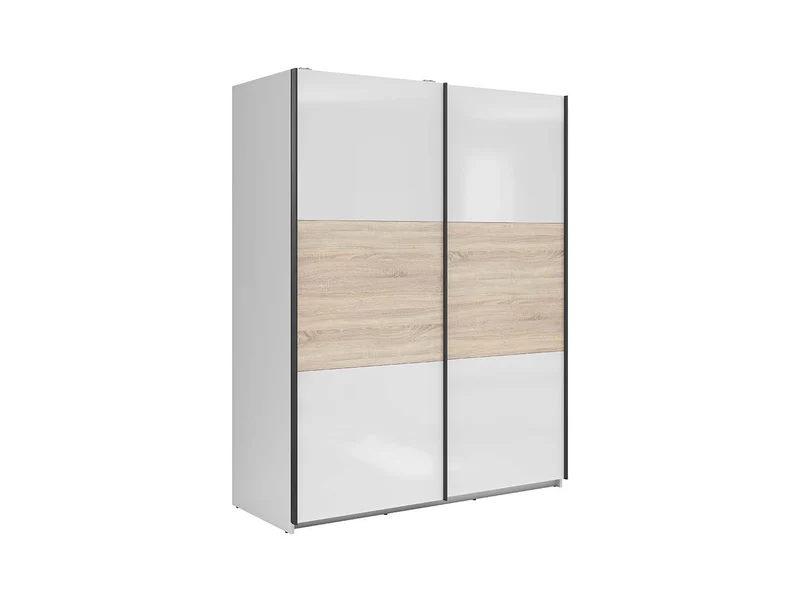 Tetrix Sliding Door Wardrobe 153 cm – White Gloss & Sonoma Oak, 2 Rails & 5 Shelves