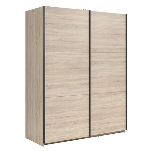 Tetrix Sliding Door Wardrobe 153 cm – White Gloss & Sonoma Oak, 2 Rails & 5 Shelves