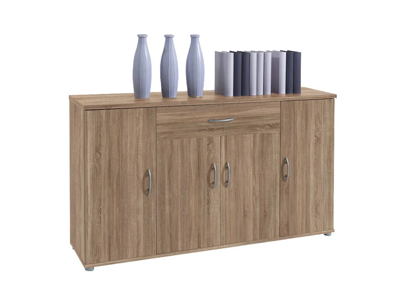 Lilly Sideboard 118 cm – Sonoma Oak, 4 Doors & 1 Drawer, Silver Handles