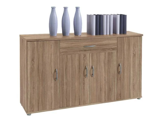 Lilly Sideboard 118 cm – Sonoma Oak, 4 Doors & 1 Drawer, Silver Handles