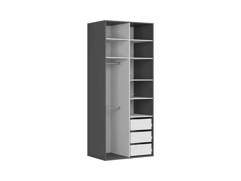 Flex Double-Door Wardrobe 100 cm – Graphite, 7 Shelves, 3 Drawers, 2 Rails, 240 cm Tall