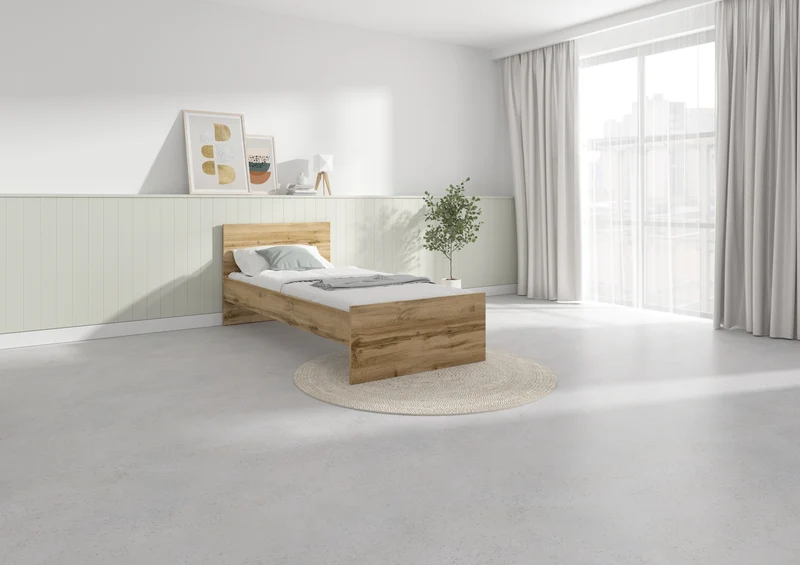 Zele Single Bed 90×200 cm – Wotan Oak, Tall Headboard, Optional Drawer