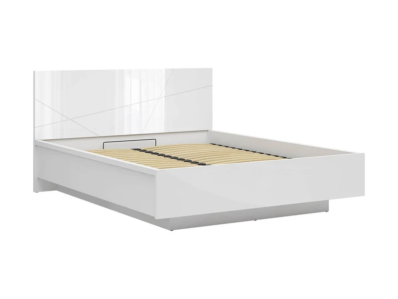 Forn Bed Set 160×200 cm – White Gloss + Merida Mattress Included, Gas-Lift Storage