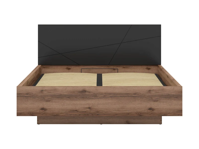 Forn Bed Set 160×200 cm – Dark Delano Oak & Black Matt + Ceres AV Mattress, 25-Year Warranty