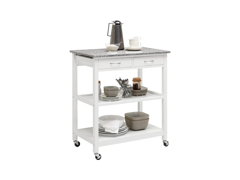 Babette Mobile Kitchen Cart – White / Granite Top | Island on Wheels