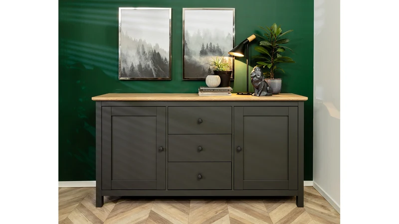 Hesen Sideboard 186 cm – Graphite / Artisan Oak | 2 Doors & 3 Drawers