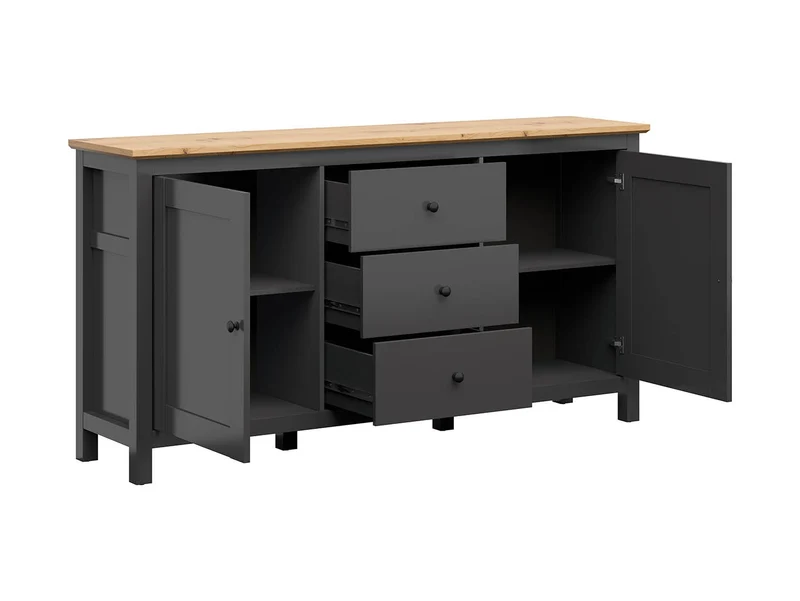 Hesen Sideboard 186 cm – Graphite / Artisan Oak | 2 Doors & 3 Drawers
