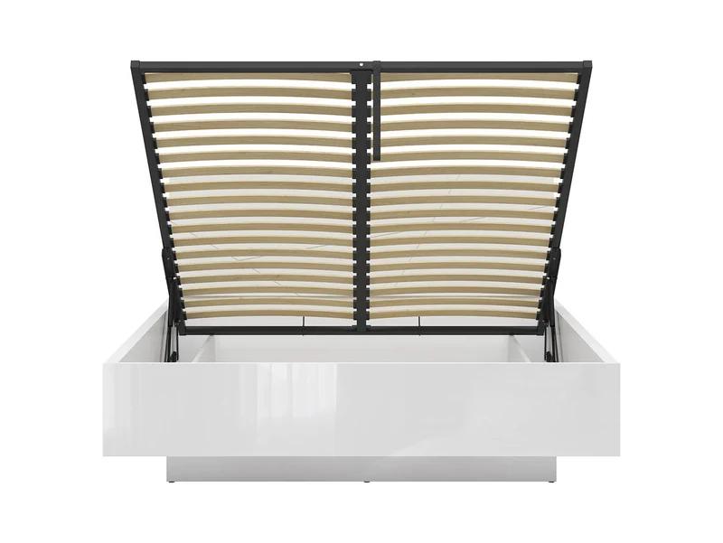 Forn Bed 160×200 with Storage – White Gloss | Gas-Lift Slatted Base