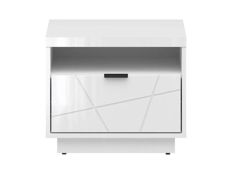 Forn Bedside Table with Drawer – White Gloss | Soft-Close & Routed Front