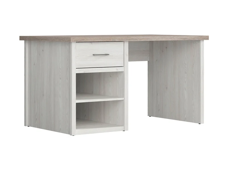 Luca Juzi Desk 141 cm – Provencal Style | Drawer, 2 Shelves & Old Iron Handles | Sibiu Larch & Dark Sonoma Oak