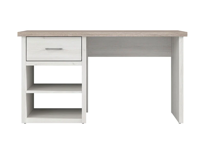 Luca Juzi Desk 141 cm – Provencal Style | Drawer, 2 Shelves & Old Iron Handles | Sibiu Larch & Dark Sonoma Oak