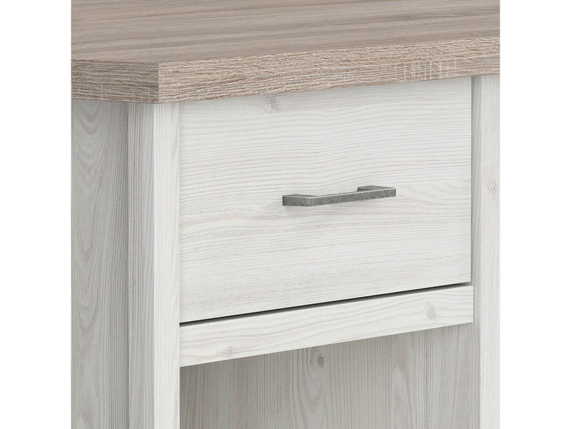 Luca Juzi Desk 141 cm – Provencal Style | Drawer, 2 Shelves & Old Iron Handles | Sibiu Larch & Dark Sonoma Oak