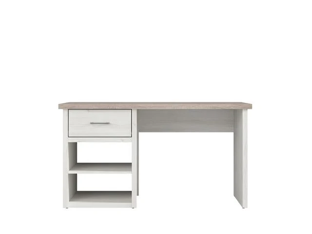 Luca Juzi Desk 141 cm – Provencal Style | Drawer, 2 Shelves & Old Iron Handles | Sibiu Larch & Dark Sonoma Oak