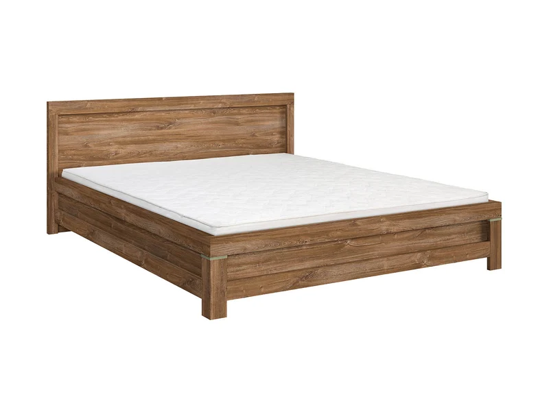 Gent Bed 160 — Tall Headboard, Natural Wood Grain & Stirling Oak Finish