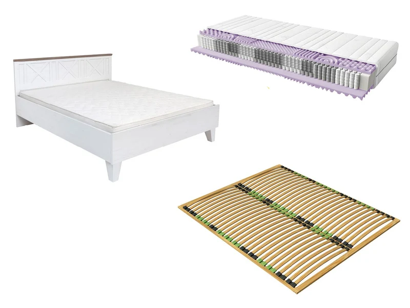 Stockholm Bed Set 160 — Bed Frame, Ergo Basic Slatted Base & Mimas Pocket Spring Mattress, Andersen Pine White & Dark Sonoma Oak